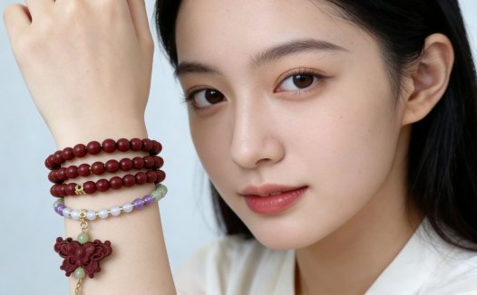 花蕊夫人圆珠与蝴蝶香牌双制长手链