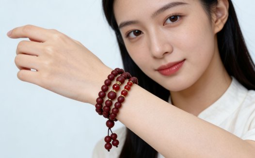花蕊夫人圆珠间朱砂珠长手链