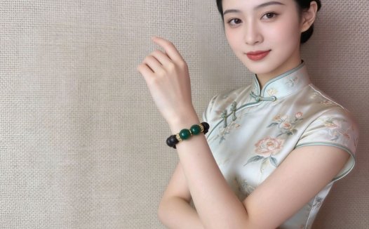 银豪玄镜圆珠衬绿翡翠手链