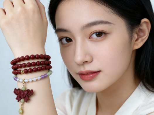 花蕊夫人圆珠与蝴蝶香牌双制长手链