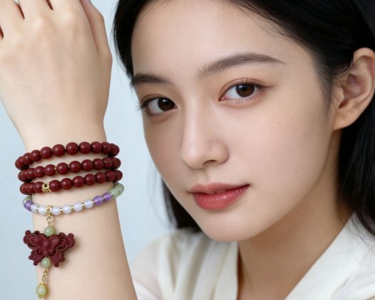 花蕊夫人圆珠与蝴蝶香牌双制长手链