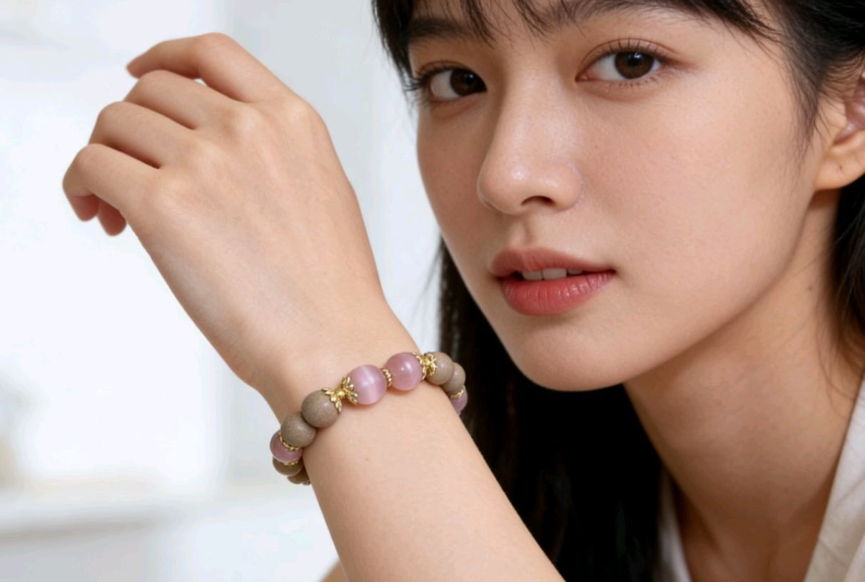 龙涎香珠间绯色水玉手链