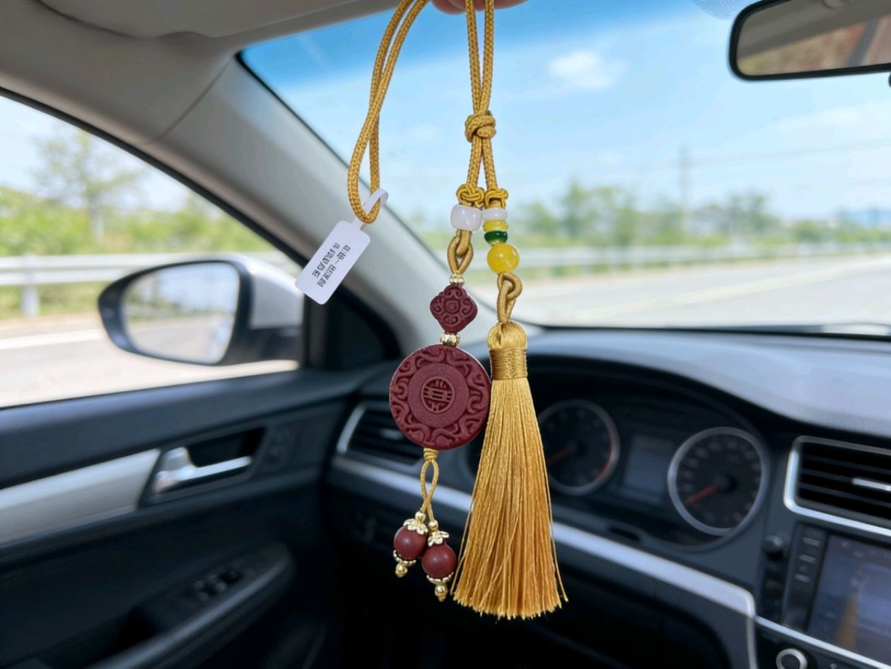 本命香绛红香牌正黄流苏挂件