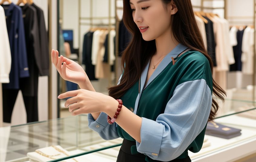 花蕊夫人圆珠间绯色水晶手链