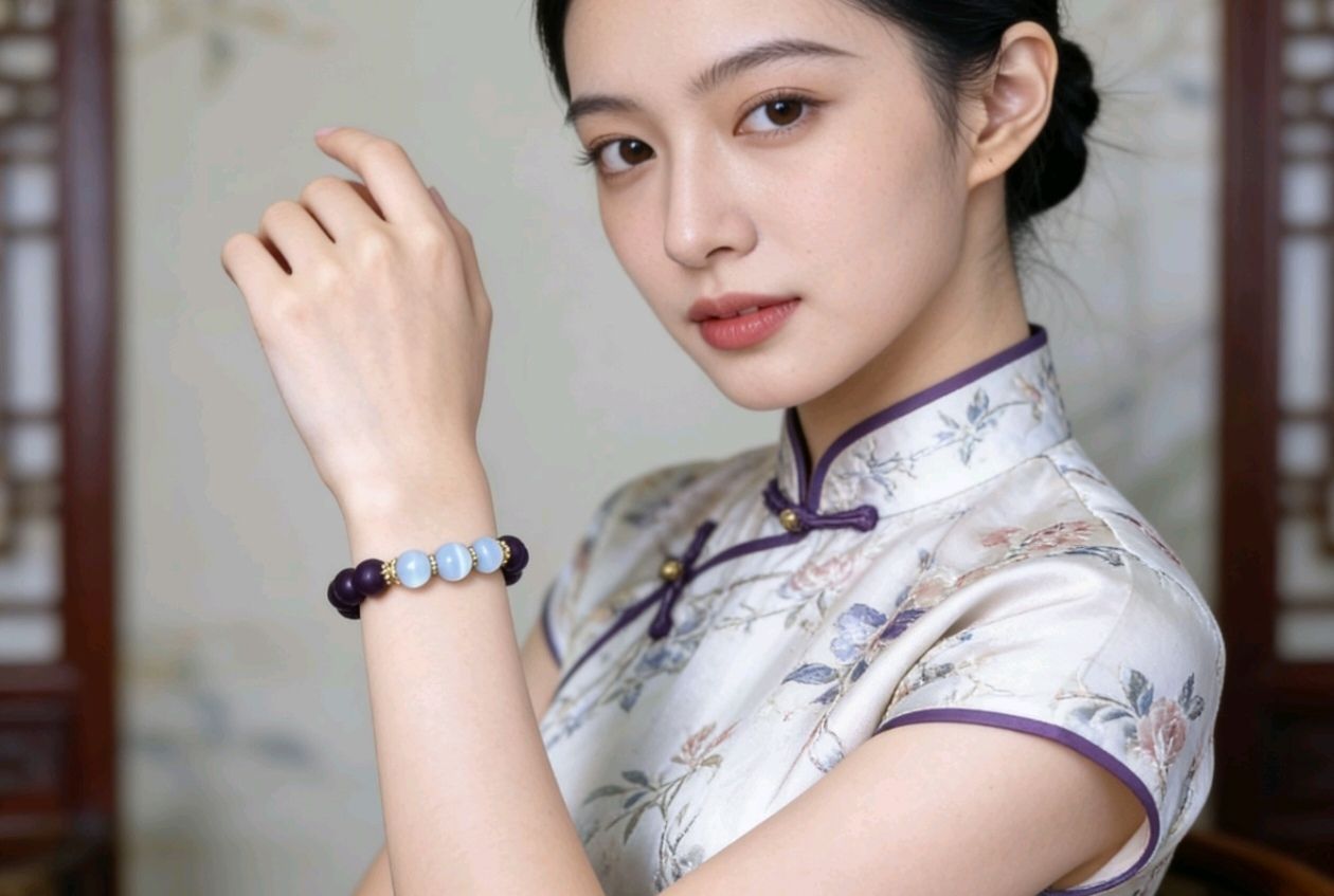 墨红玫瑰衬冰玉手链