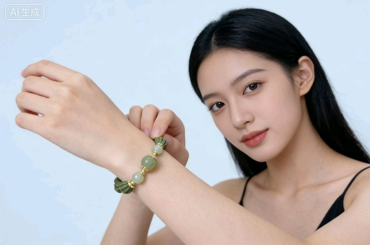 茉莉绿茶瓜珠衬浅绿圆珠手链